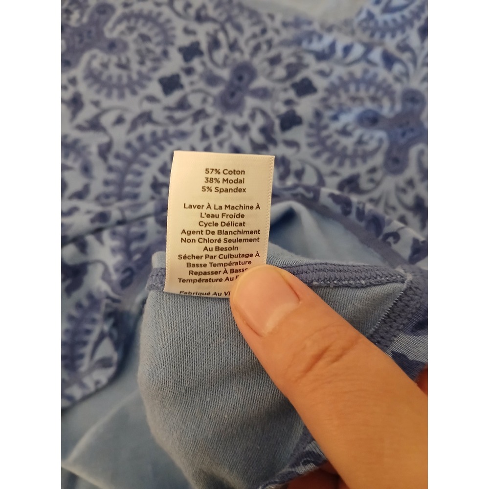 T by Talbots Womens Blue Damask Paisley Stretch Tee Top Large Modest - Picture 9 of 10